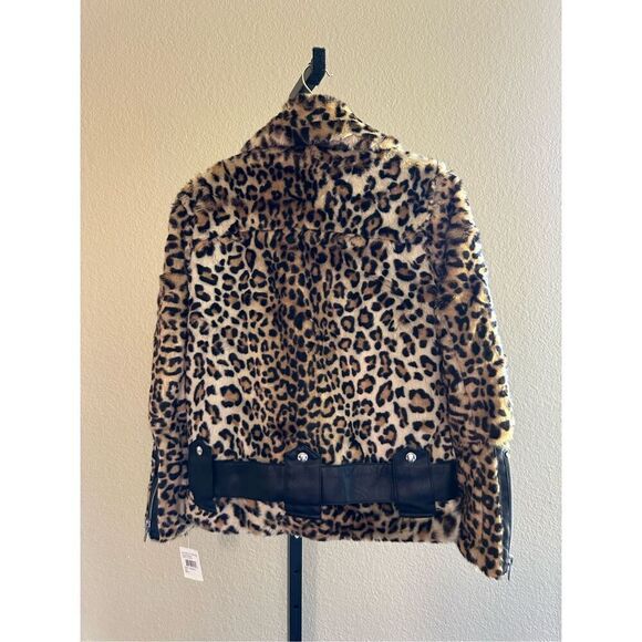 Blank NYC Faux Fur Leopard Print Moto Jacket Size XS - Picture 5 of 8